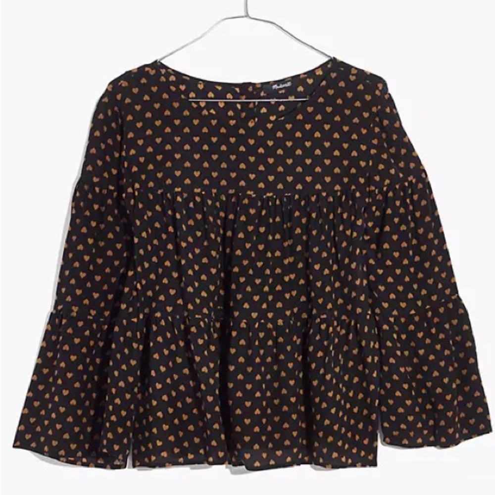 Madewell Silk Tiered Button-Back Top in Heart Flip
